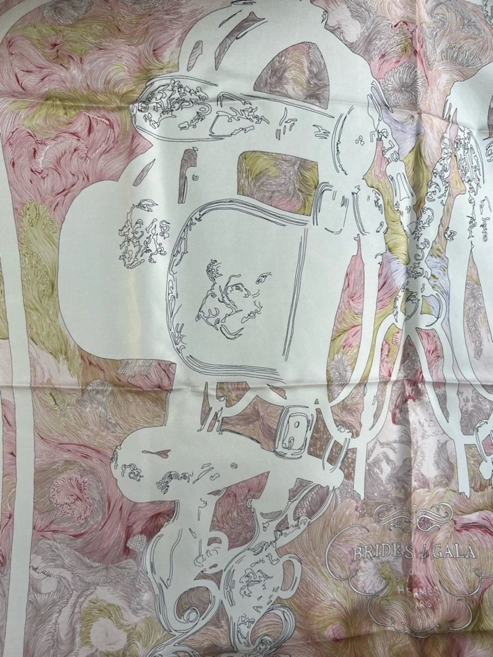 Carolina Lemke Brides de Gala Silk Scarf Pink Gold Equestrian 35x35 NIB